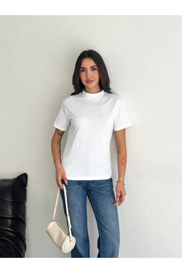 White Stand Collar 2-Pack Basic Knitted T-Shirt - 4