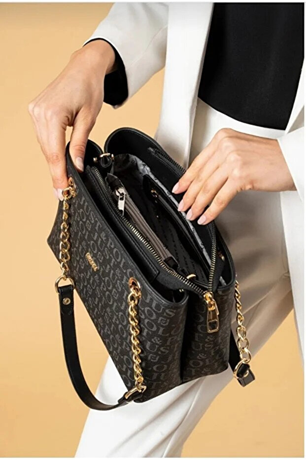 Original Genuine Women's 3-Compartment Chain Detailed Adjustable Strap Luxury Hand & Shoulder Bag Shoulder Bag