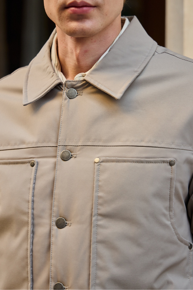 Erkek Modelli Kapitoneli Mont Ceket Bej - 3