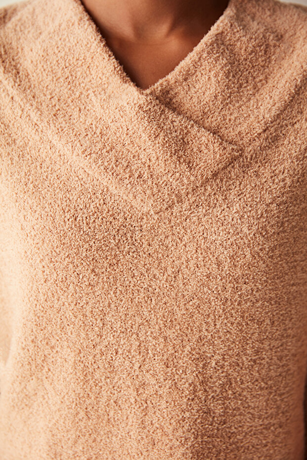 Cozy Solid Sweatshirt Brown Pajama Top - 4