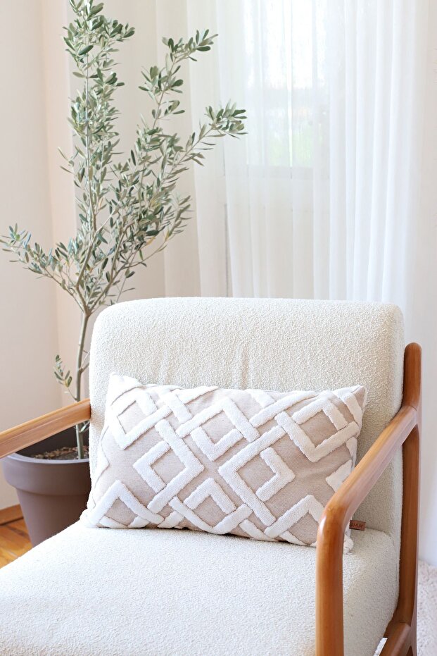 Bohemian Special Design Punch Punch Pattern Decorative Rectangular Throw Pillow Case Mila Beige - 1