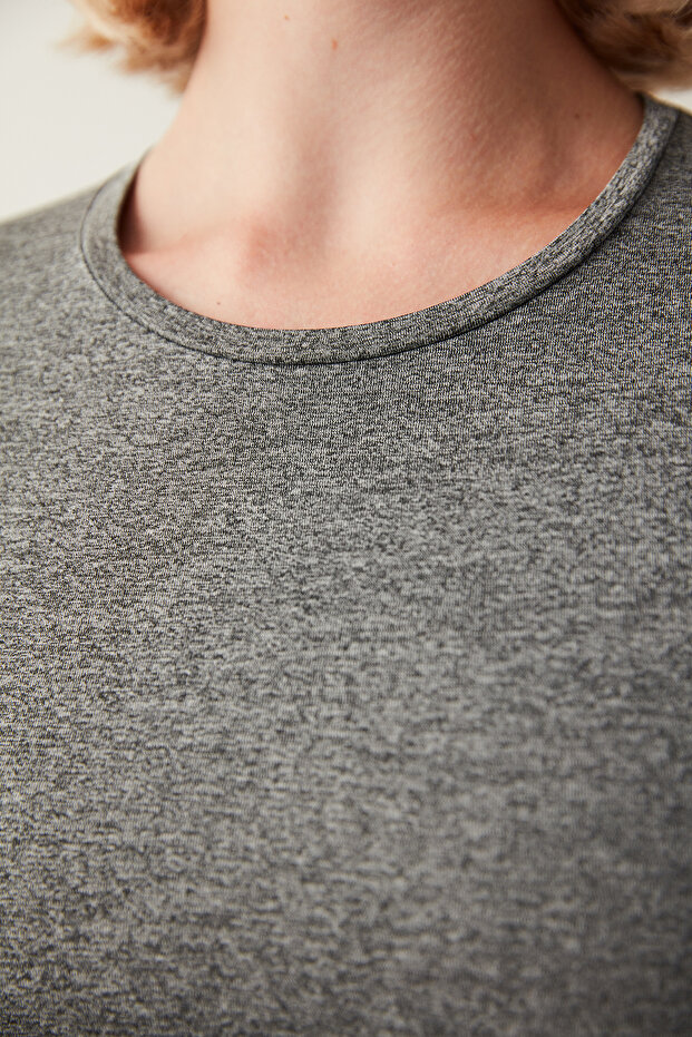 Dark Grey Melange Fitted Long Sleeve Üst - 6