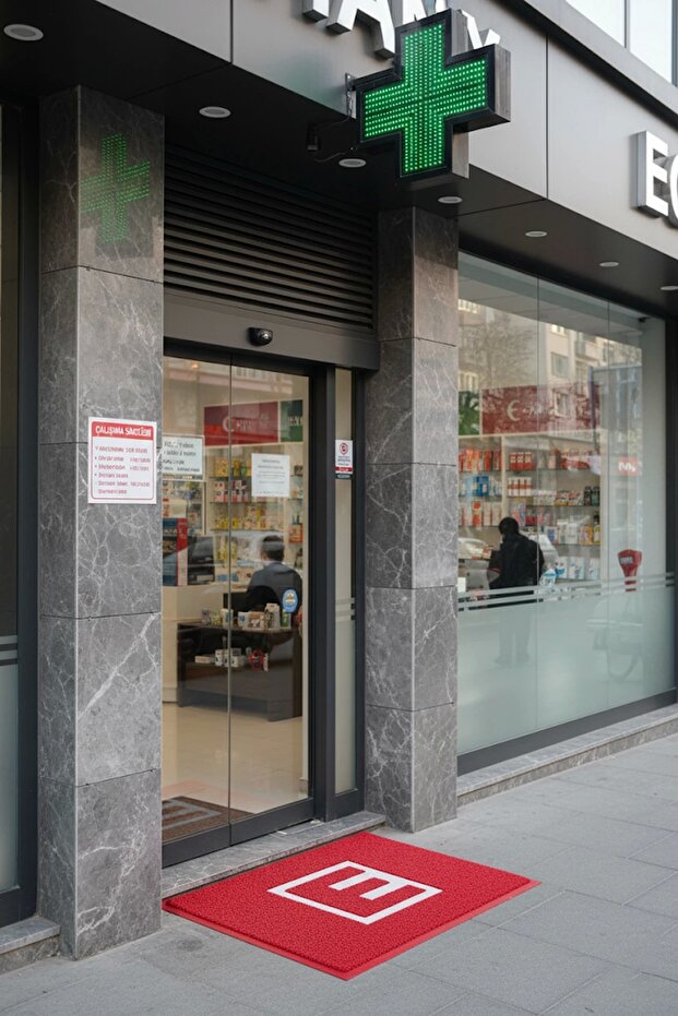 Curly Red Pharmacy Welcome Welcome Workplace Door Mat 60X80Cm