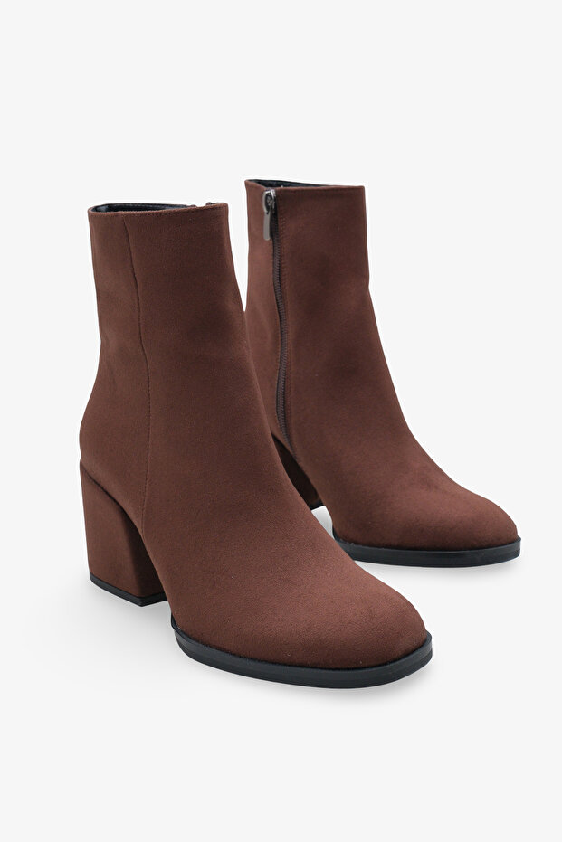 Women's Side Zipper Heeled Daily Boots Selans Brown Suede