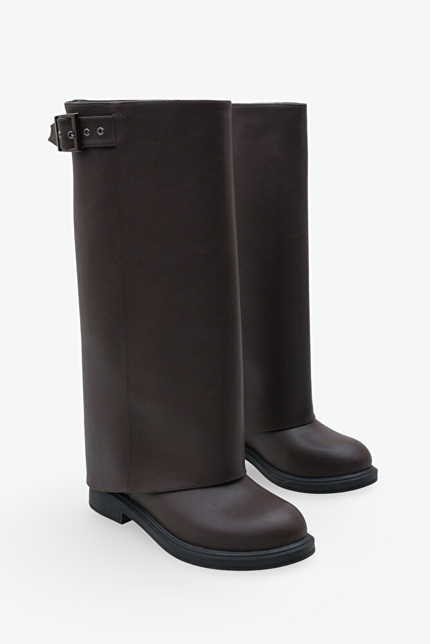 Women's Below Knee Belt Buckle Casual Boots Sassari Brown