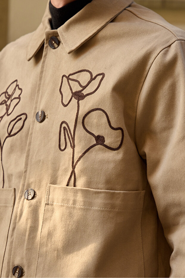 Erkek Çiçek Desenli Ceket Bej - 4