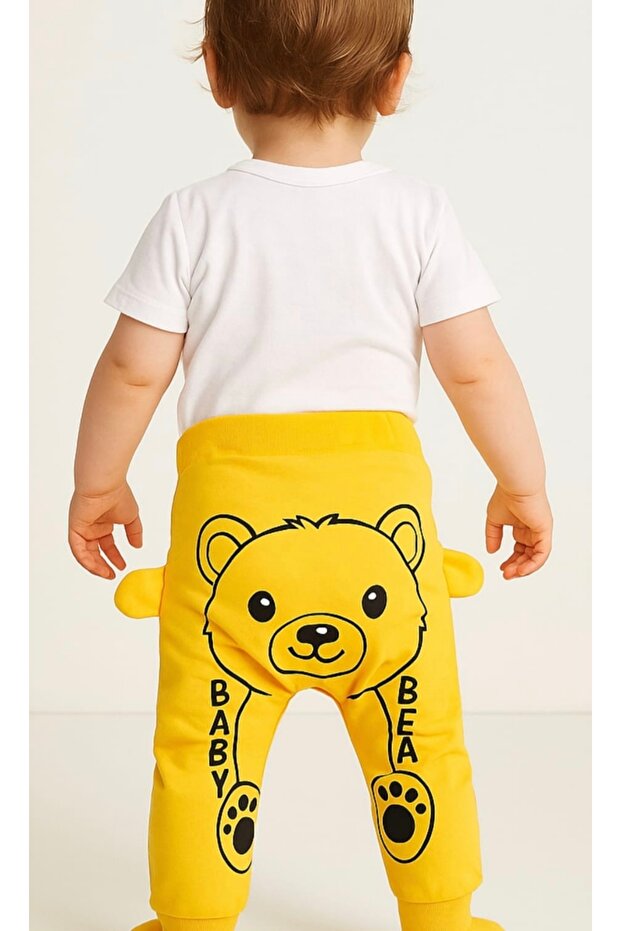 Pamuklu Kulaklı Ayı Baskılı Tek Alt Eşofman Pijama - 1