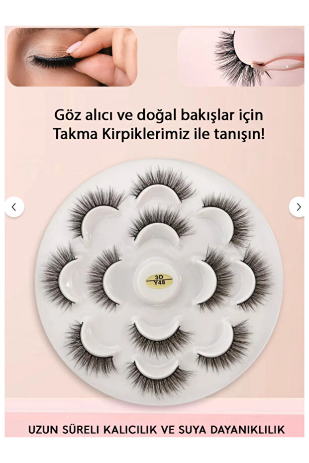 Doğal Görünümlü İpek Takma Kirpik 7 çift 3d-48 Kısadan Uzuna - 1