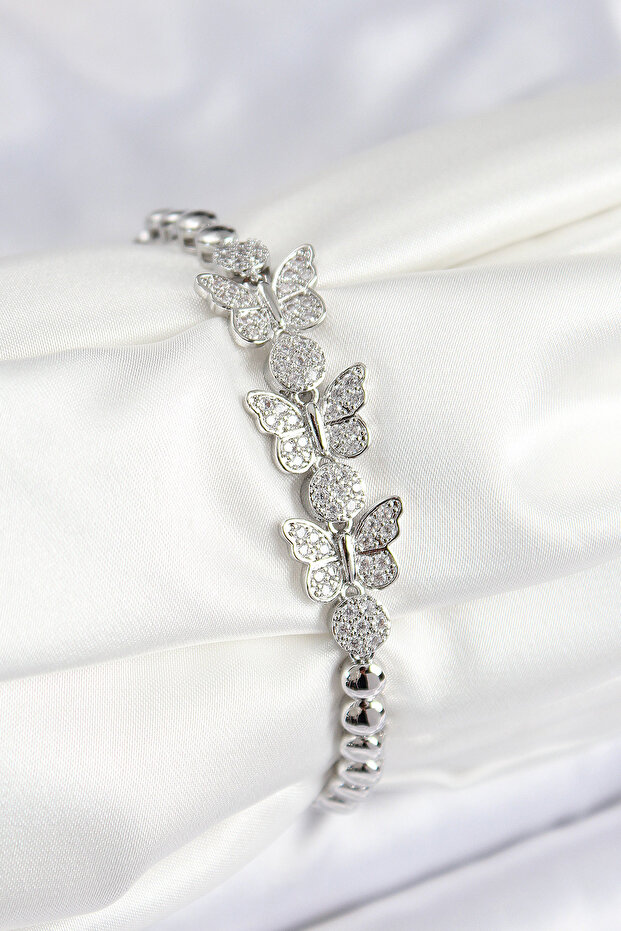 Brass Zircon Stone Butterfly Model Silver Color Women's Bracelet -