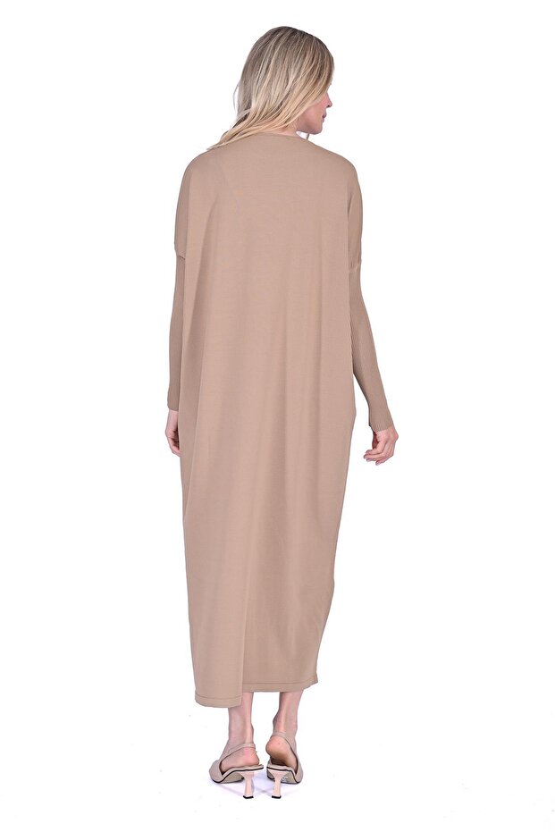 Sıkma Kol Triko Elbise CAMEL - 3