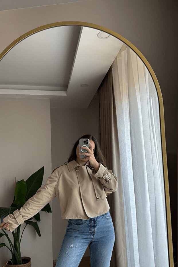 Bej Kısa Trençkot - 3