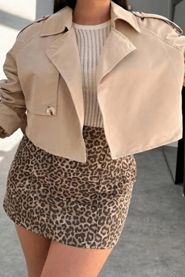 Bej Kısa Trençkot - 5