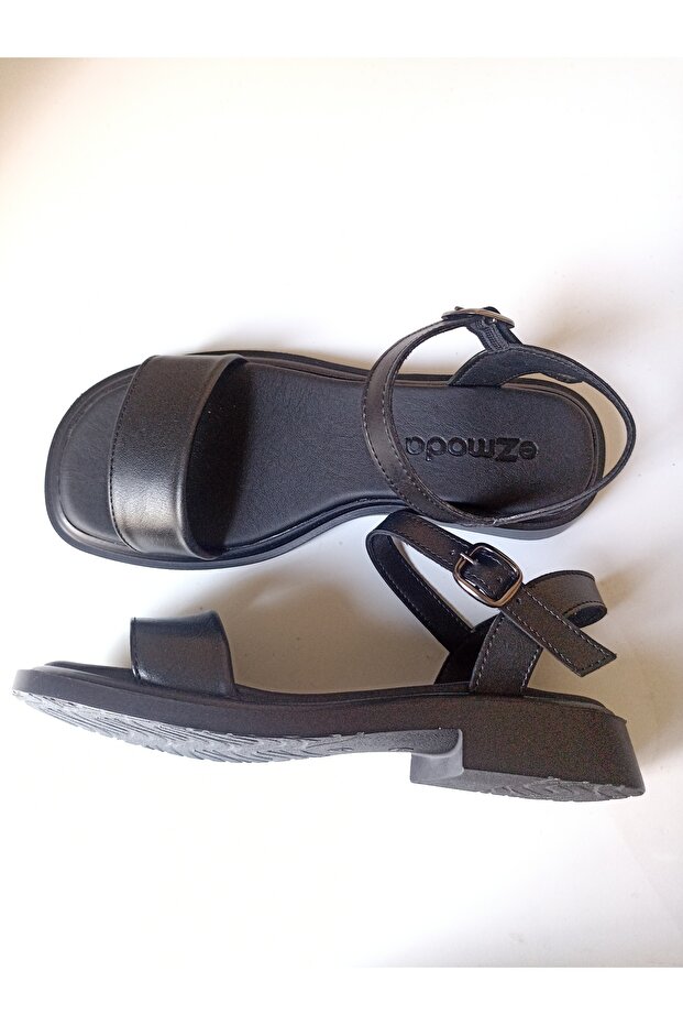 ezmoda Siyah Ortopedik Tekbant Sandalet