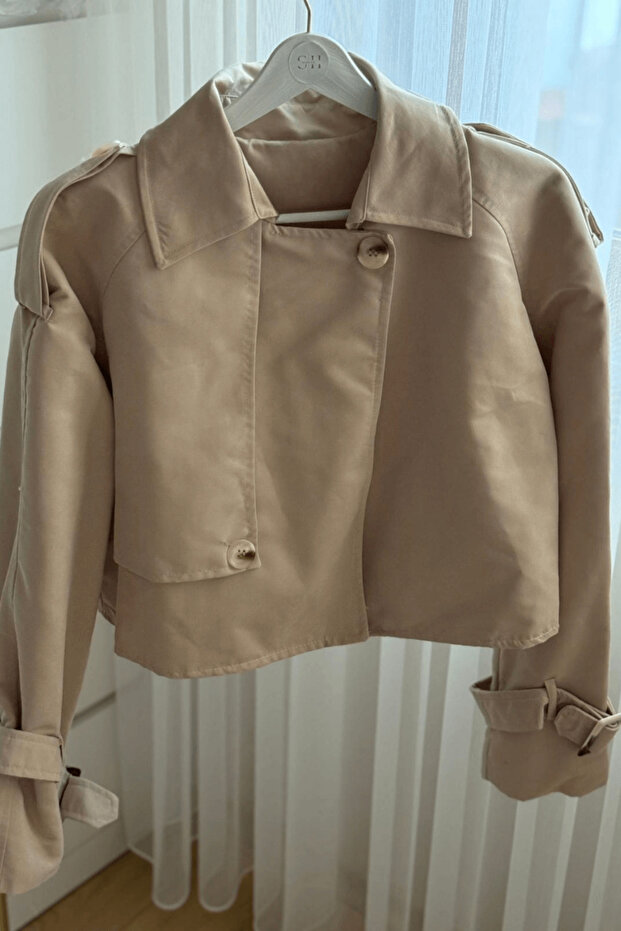 Bej Kısa Trençkot - 6