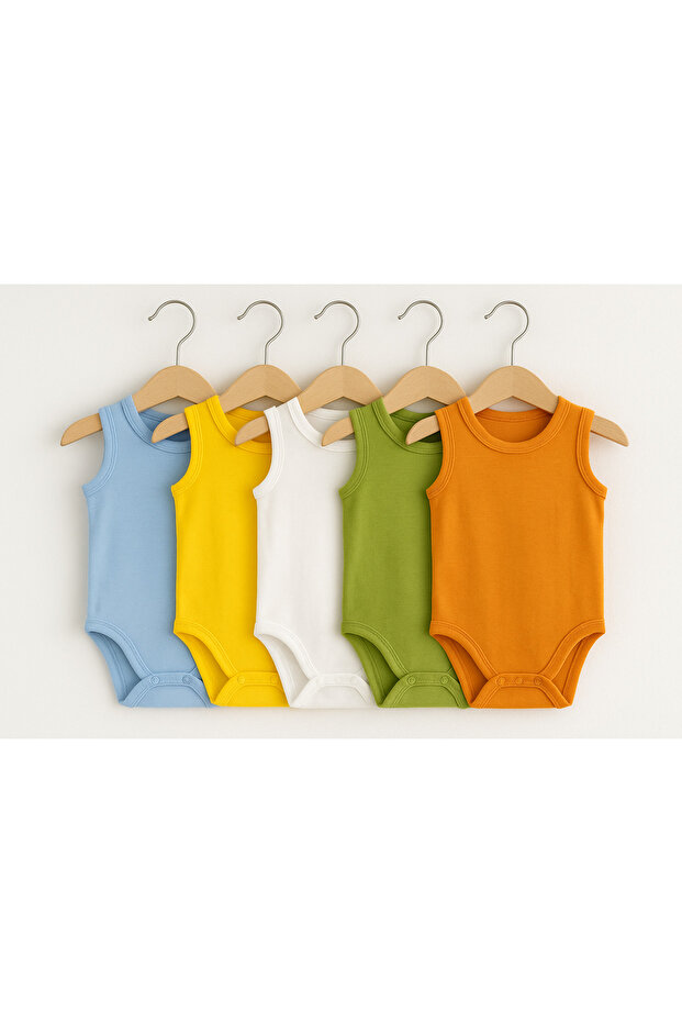 5-Piece 100% Cotton Unisex Combed Cotton Baby Snap-On Bodysuit