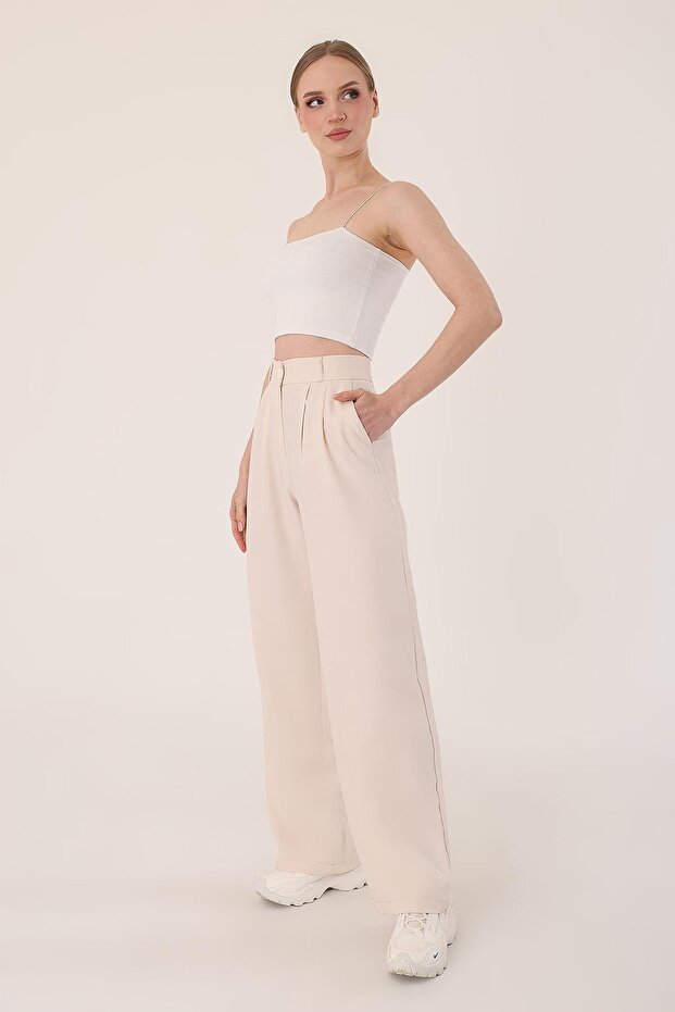 Women's Stone High Waist Linen Palazzo Pants