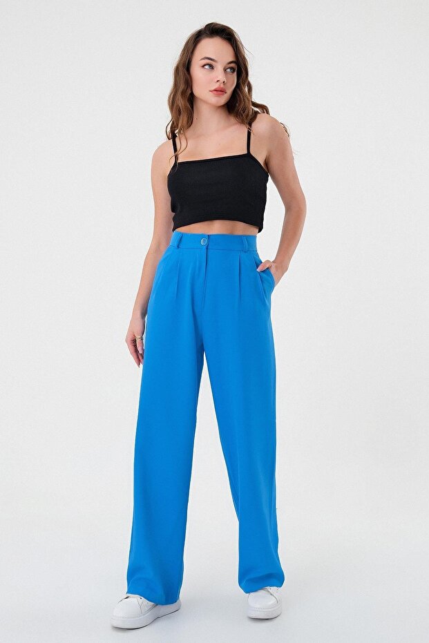 Women's Blue High Waist Palazzo Pants