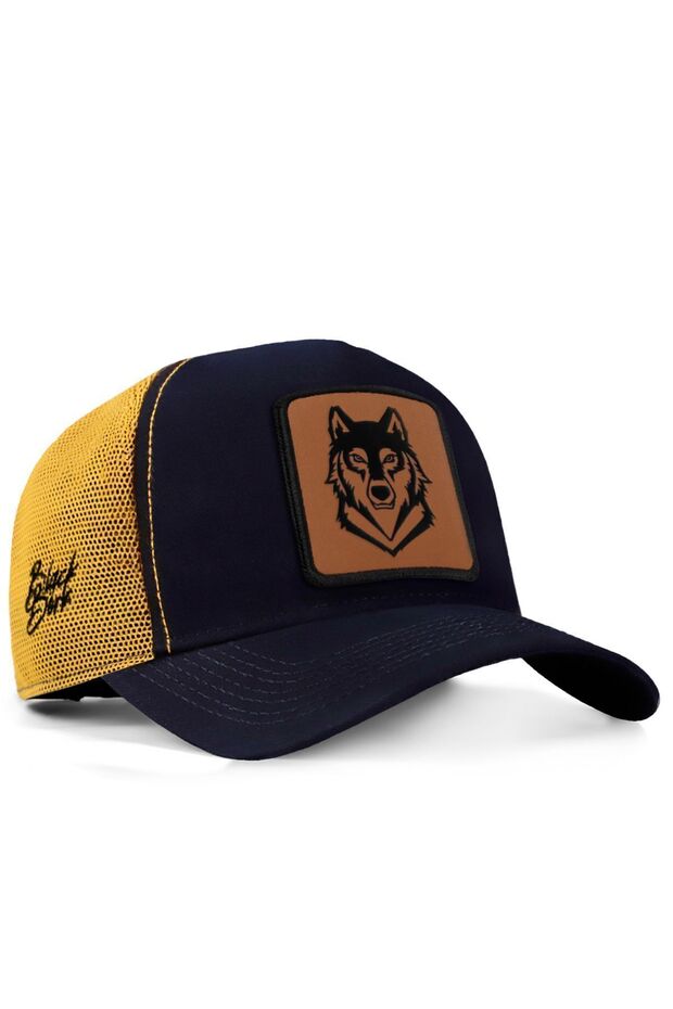 V1 Trucker Wolf Unisex Navy Blue-Yellow 4cs Code Logo Cap (CAP)