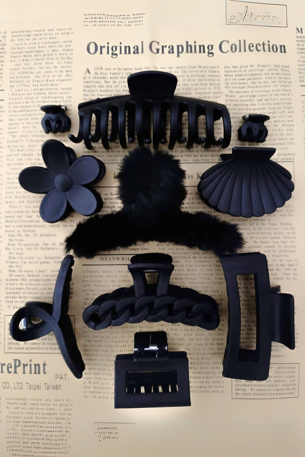 Pack of 10 Black Mixed Plush Model Pegs Hair Clips Advantageous
