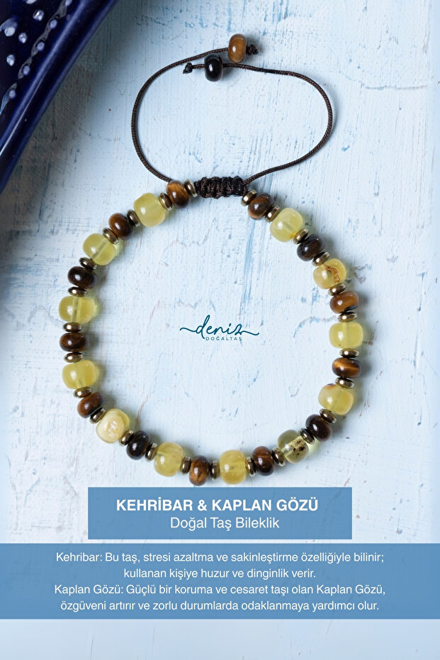 Certified Amber Tiger Eye Natural Stone Macrame Bracelet