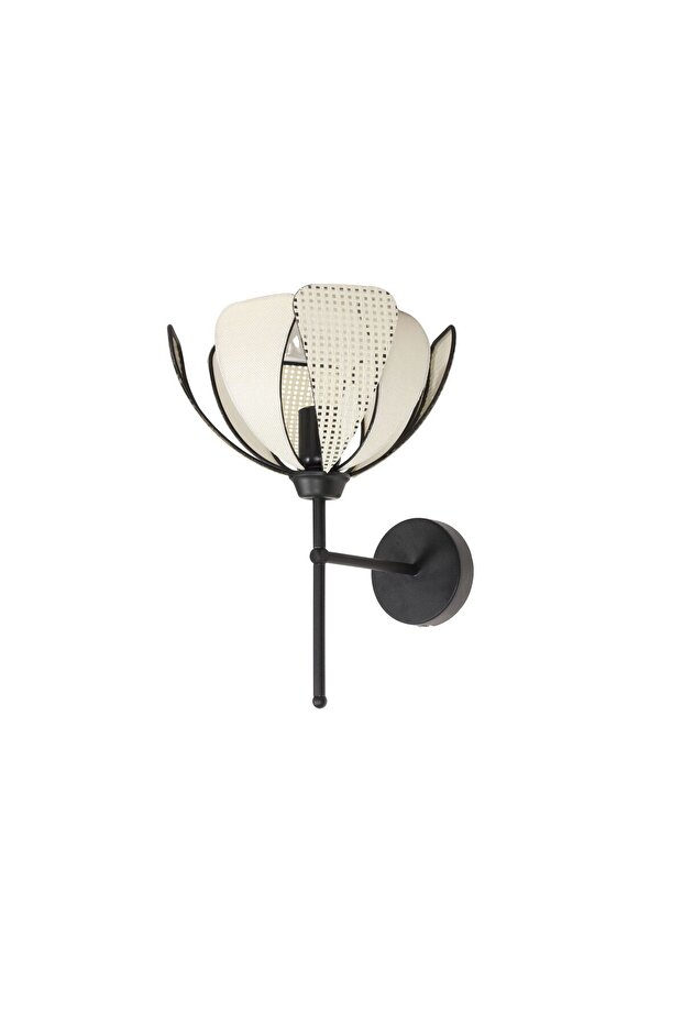Lotus Model Dekoratif Pilli Duvar Apliği - Siyah Çerçeveli Kumaş Kaplama-Modern Aydınlatma - 4