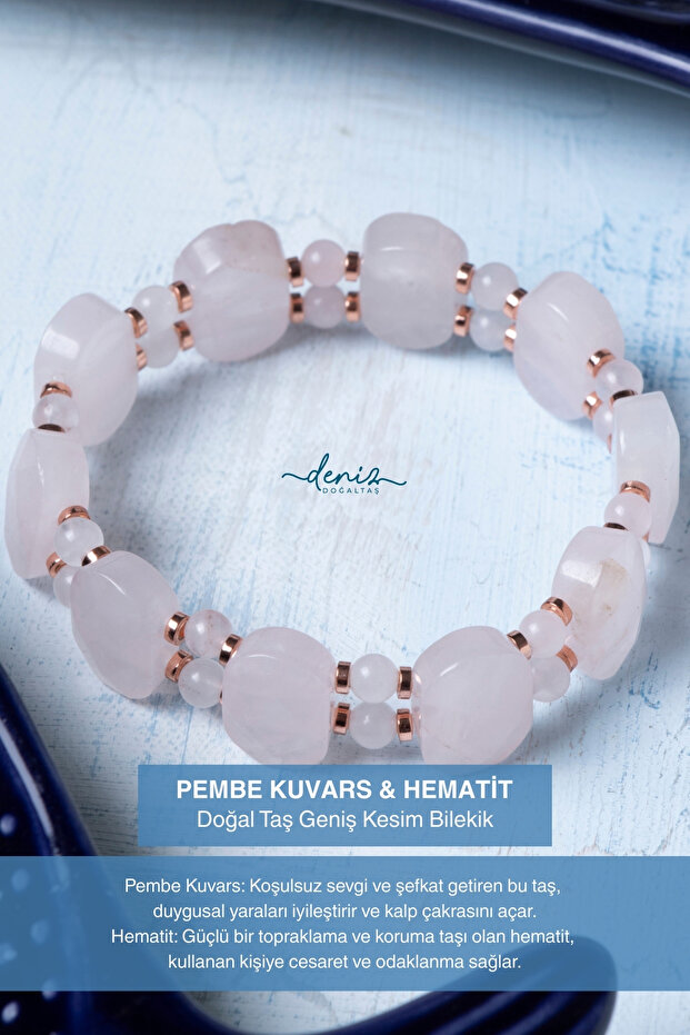 Certified Pink Quartz Hematite Natural Stone Bracelet
