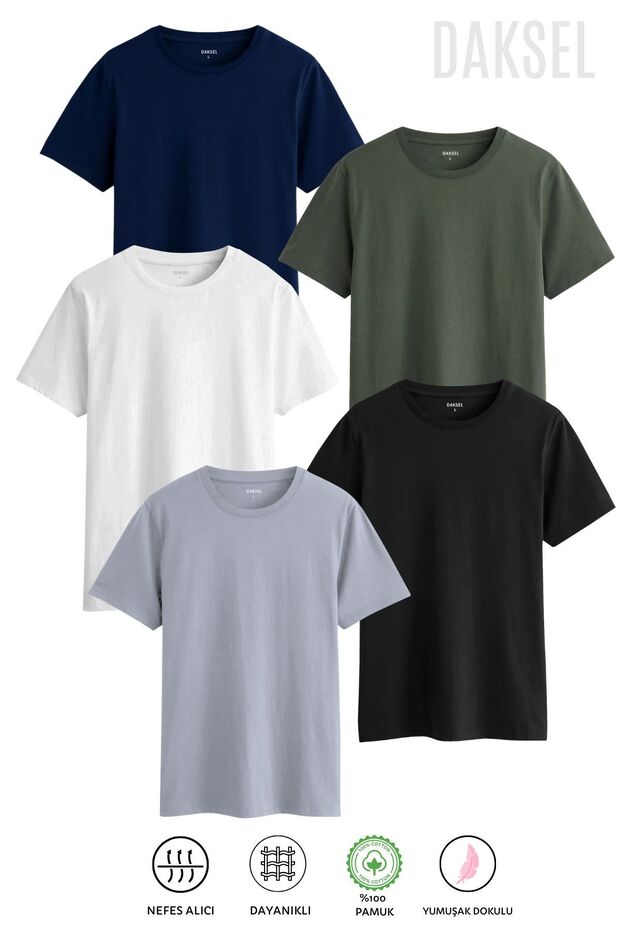 Men's 5-Pack Cotton Short Sleeve Crew Neck Comfort Fit T-Shirt
