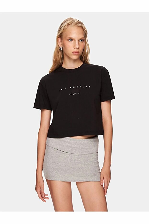 Crop Siyah T-shırt - 2