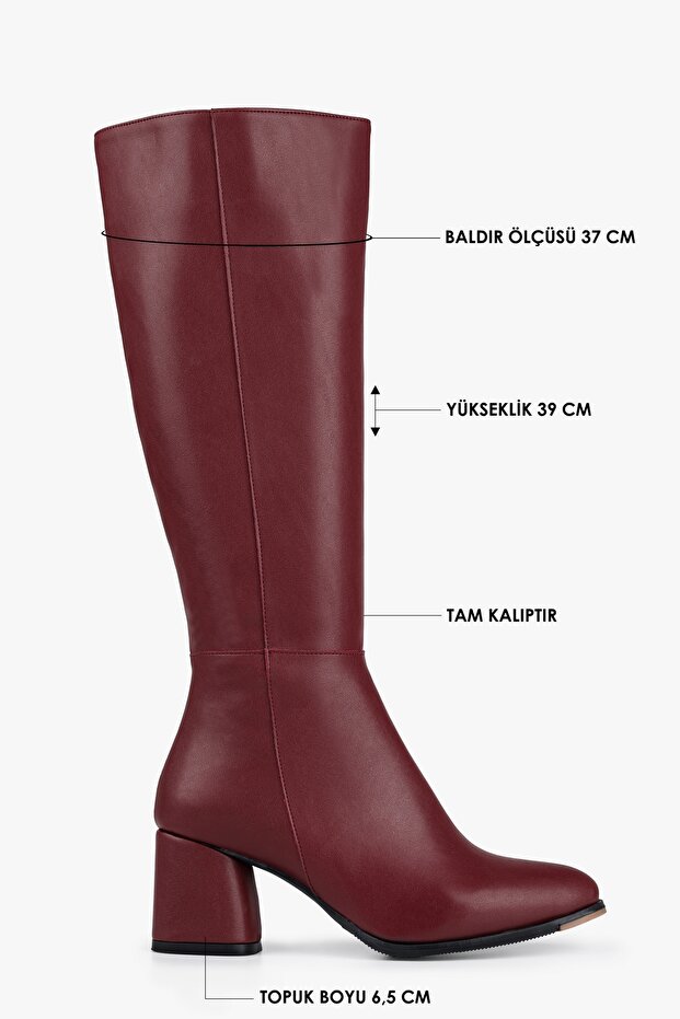 Női Kiella Burgundy bőrű sarkú csizma - 3