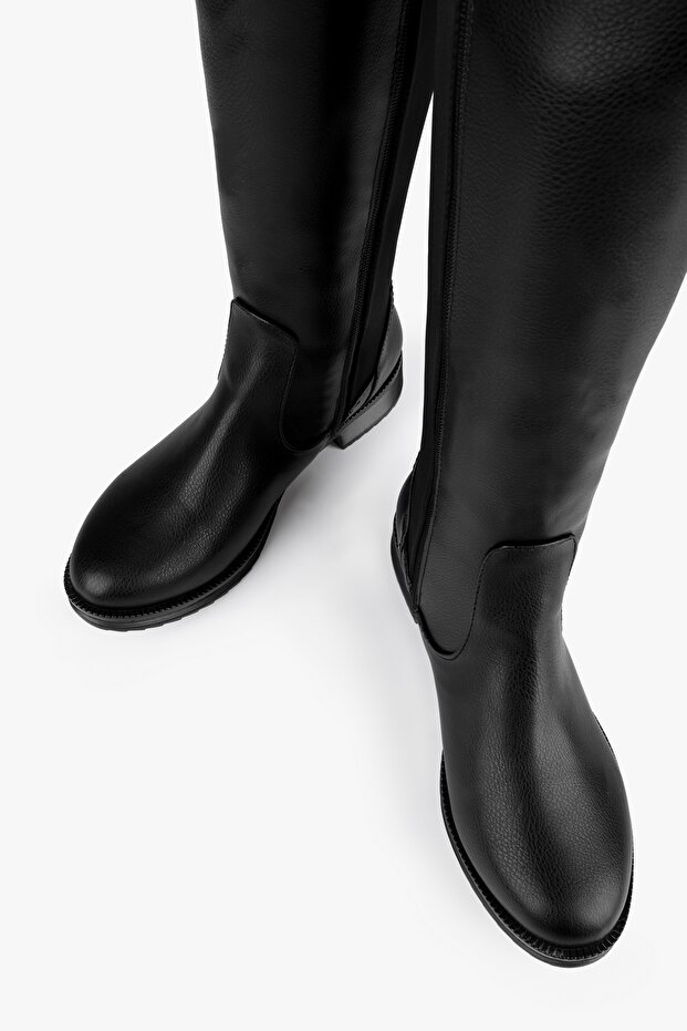 Női Justine fekete bőr cipzáras csizma fekete bőr - 3