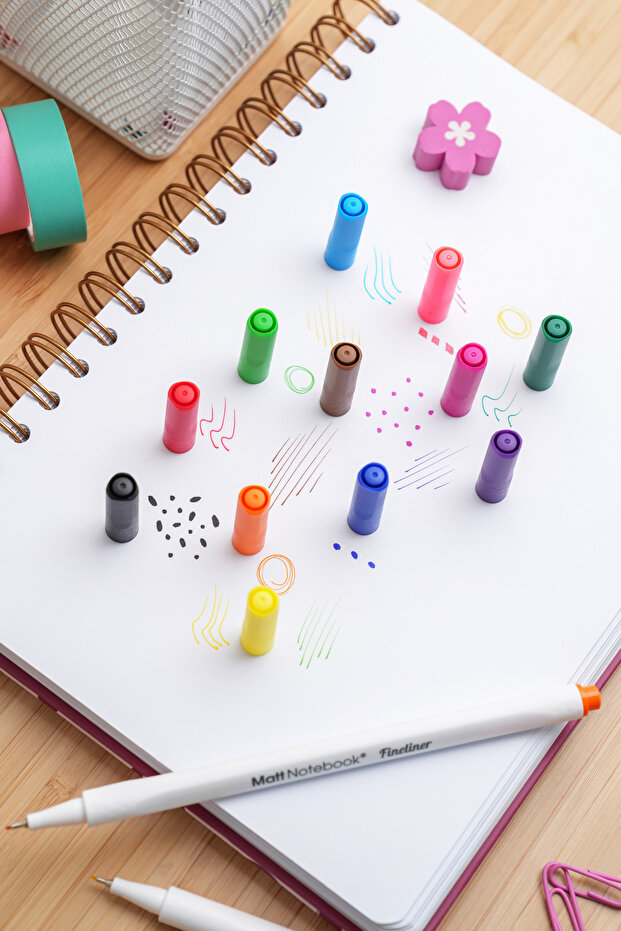 12 Renk Fineliner 0.4 mm Yazı ve Çizim Kalem Seti - 6