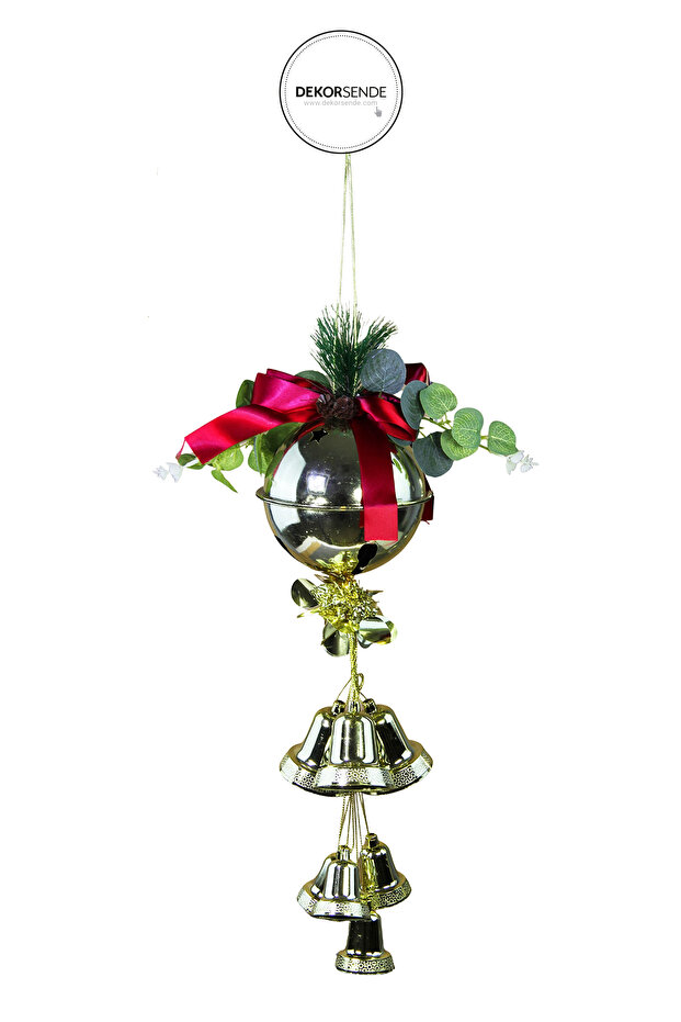 Christmas Ornament Ribbon Rattle Bell Gold Claret Red 40 cm