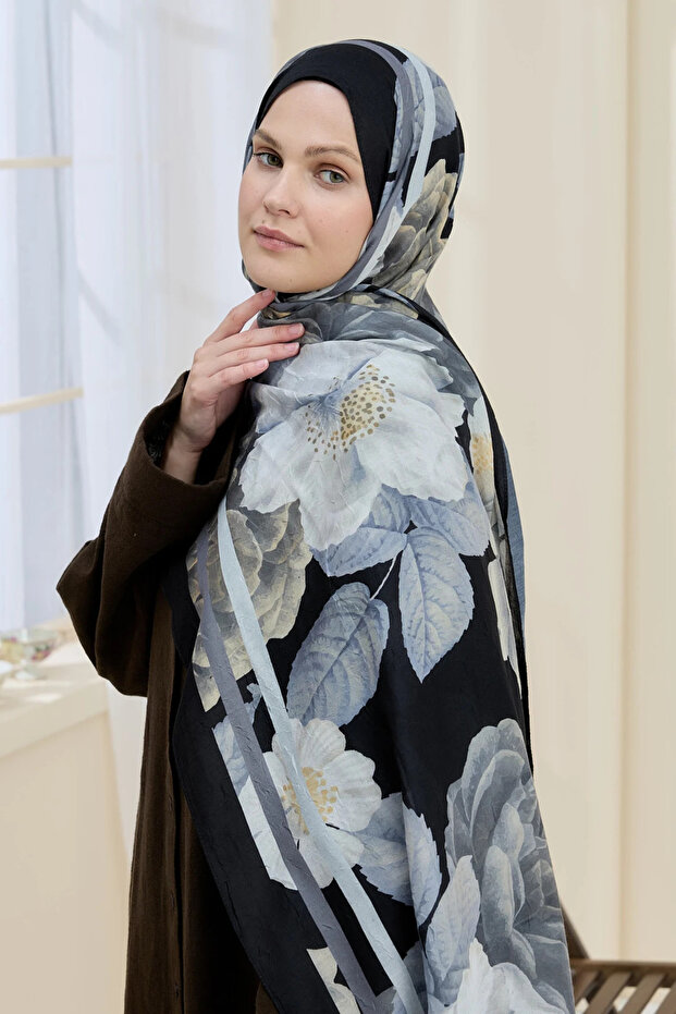 Gül Desen Bambu Şal - 3