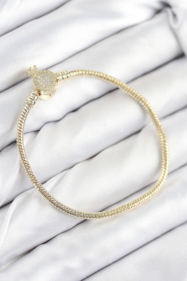 Brass Charm Zircon Stone Crown Model Gold Color Women's Bracelet -