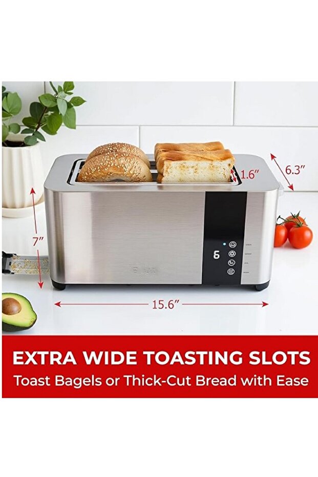 Generic 4-Slice Stainless Steel Toaster | Extra-Wide Slots, 6 Browning ...