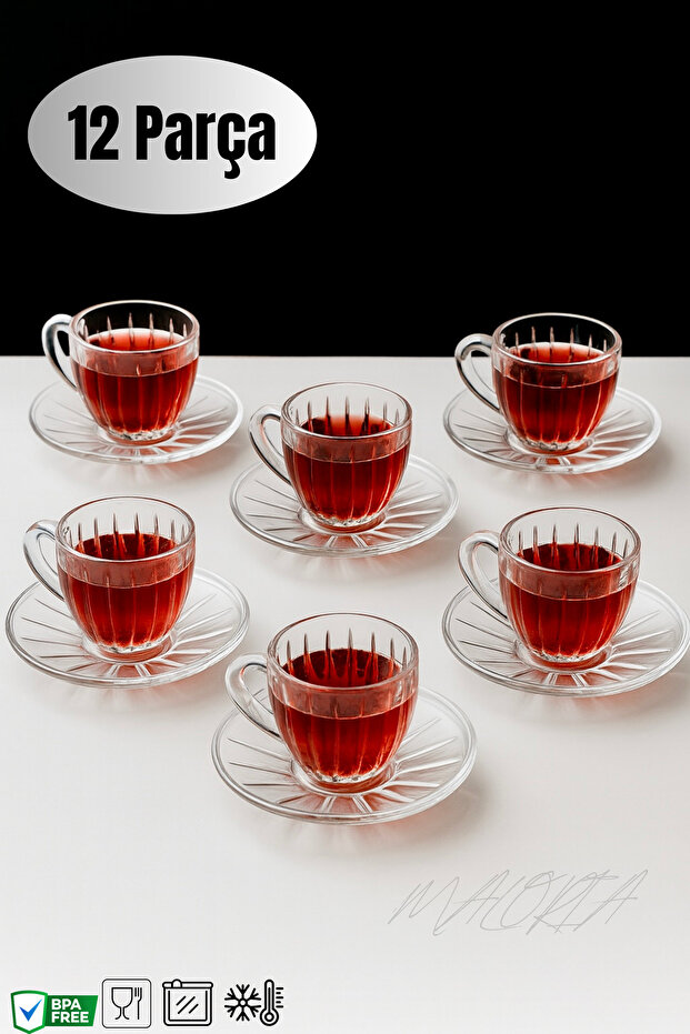 6'lı Tabaklı Yuvarlak Çay Fincanı | 155ml - 1