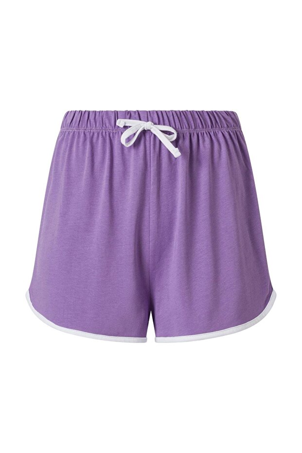 Kadın Lila Astronot Desen Tişört Şort Pijama Takımı - 3