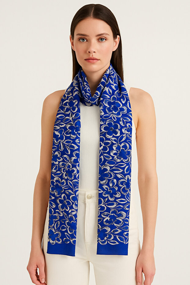 Blue Aura Pattern Stylish & Elegant Women's Accessory Satin Scarf 30X165Cm