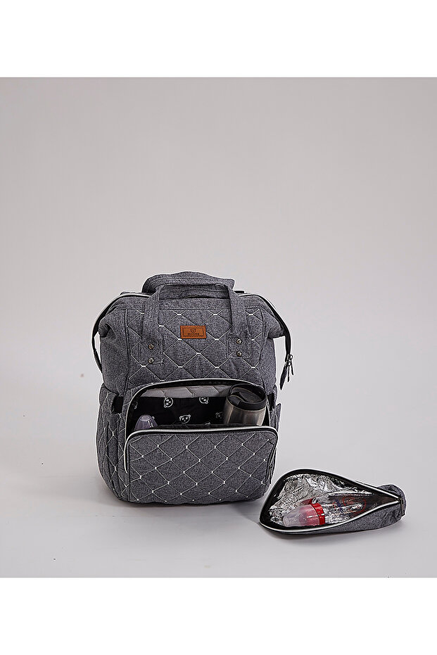 Mamma Premium Mother Baby Care Backpack Thermal Bottle Holder and Stroller Hanger - Gray