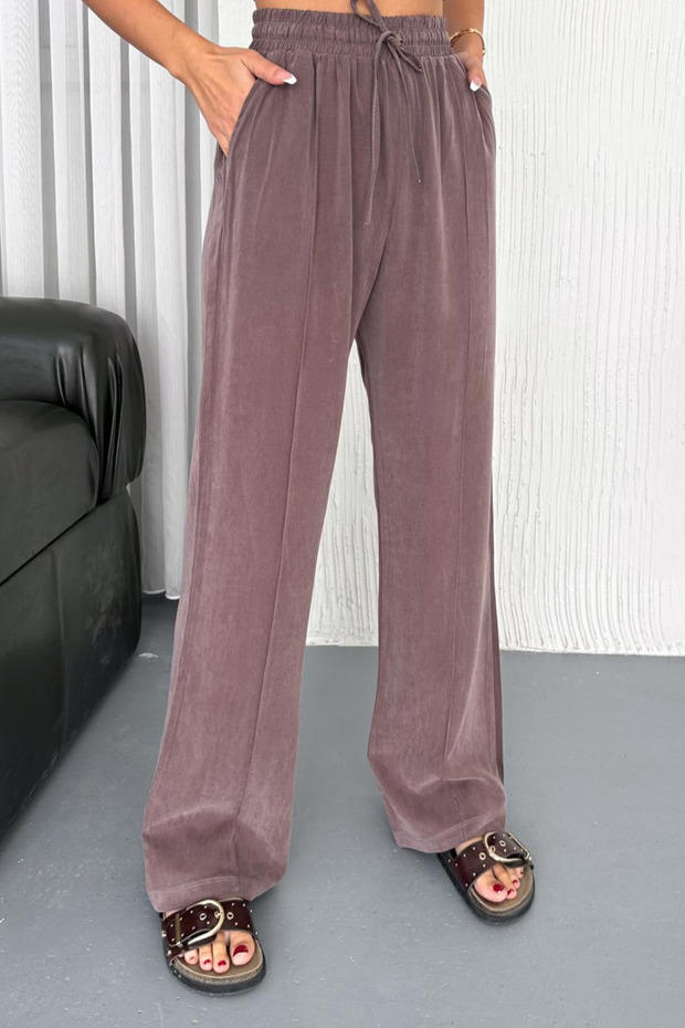 Lace-Up Elastic Waist Modal Palazzo Women's Trousers 4015