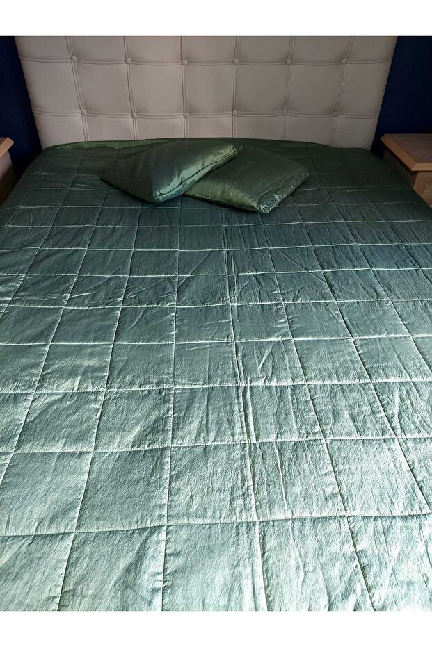 Ipek Şantuk Yeşil Çift Kişilik Yatak Örtüsü 280x300cm 2 Adet Kırlent , Muhteşem (1 ADET SET) - 3