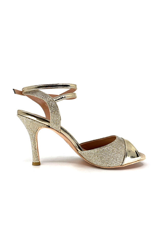 𝐀𝐔𝐑𝐄𝐋𝐈𝐀 | 𝐆𝐄𝐋𝐓𝐎𝐍𝐘 El Yapımı Deri Altın Simli Topuklu Ayakkabı Düğün • Tango • Özel Gün - 1