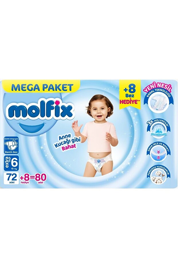Baby Diaper Size: 6 (15+kg) Extra Large 80 Pieces Mega Pk