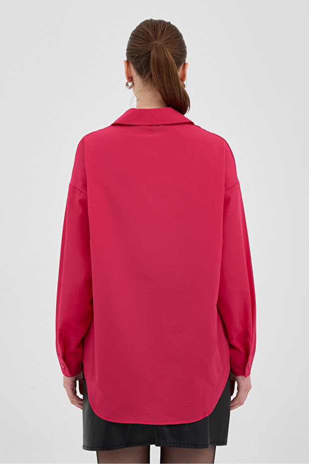 قميص فوشيا كبير الحجم بجيب واحد 8158A - 5