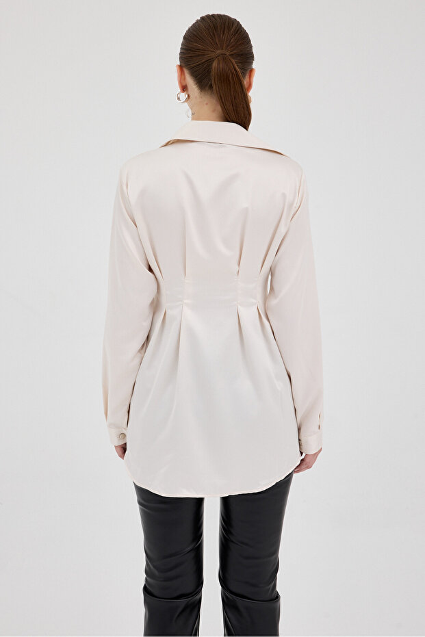 8149A İnci Detay Bel Piliseli Gömlek Bej - 5