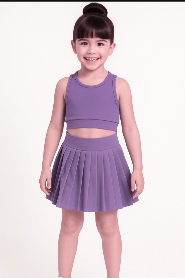 Full Lycra Diver Fabric Flexible Shorts Skirted Girl's Crop Swimsuit Suit (Buy 1 Size Bigger)