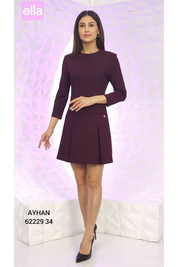 Rochie cu fermoar frontal, plisată, lungime midi
