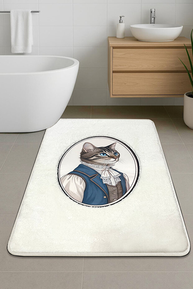 Modcat Ekru Tekli Nakışlı Banyo Paspası ,Kaymaz Tabanlı 60x100cm - 1