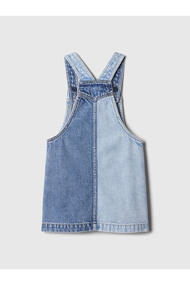 Kız Bebek Mavi Patchwork Denim Salopet - 4