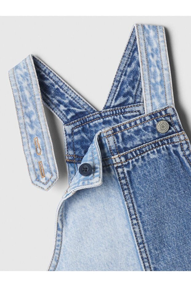 Kız Bebek Mavi Patchwork Denim Salopet - 3